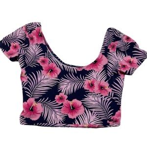 PINK Victoria's Secret Navy and Pink Floral Crop Top